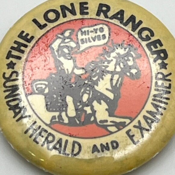 Vintage Lone Ranger Pinback Sunday Herald & Examiner Button Pin Hi Ho Silver - Picture 5 of 5